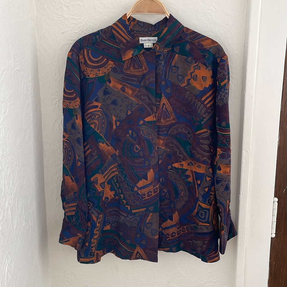 BARRY BRICKEN Women's Graphic Print Button-Up Shirt Size 8